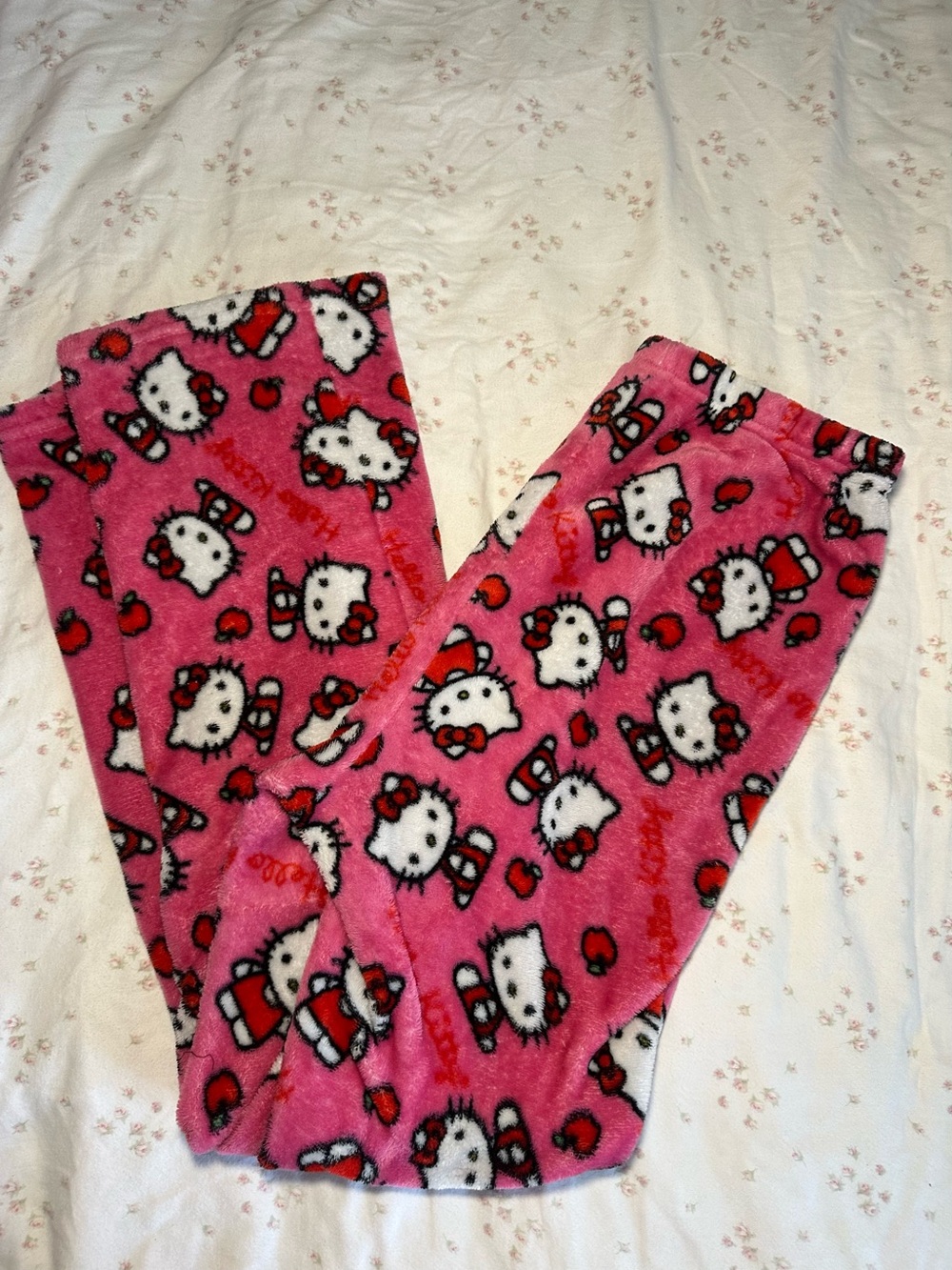 Hello Kitty Pink Fleece Pajama Bottoms with Character Print